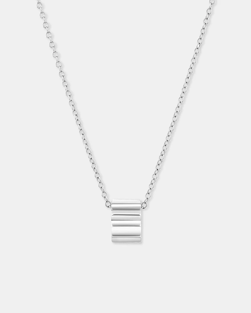 Ribbed Rondel Necklace in 10kt White Gold