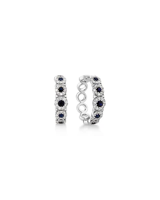 Bubble Huggie Earrings with Sapphire and .52 Carat TW Diamonds in 14kt White Gold