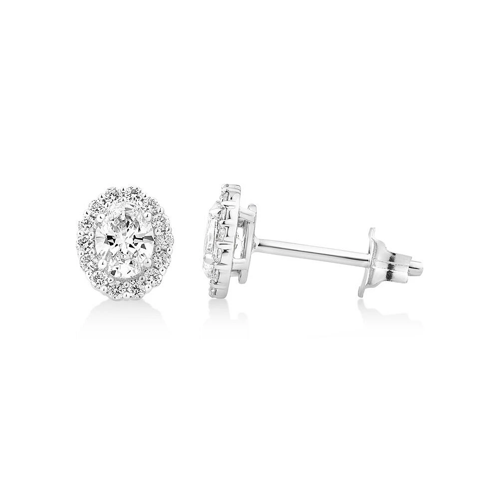 0.60 Carat TW Laboratory-Grown Diamond Oval Halo Stud Earrings Set in 10kt White Gold