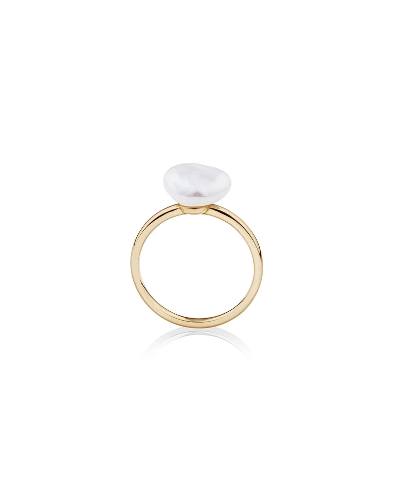 Bague avec perles baroques d'eau douce de culture de 9 à 10 mm en or jaune 10 K