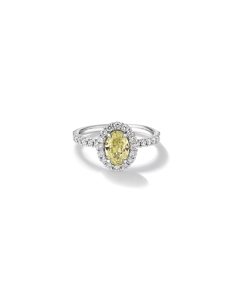 1.54 Carat TW Yellow Oval Cut Laboratory-Grown Diamond Halo Engagement Ring in 14kt White Gold