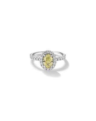 Bague de fiançailles halo en diamant jaune taillé ovale de 1,54 carat TW, en or blanc 14 kt