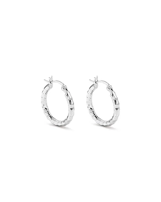 Diamond Cut Texture Hoop Earrings in Sterling Silver