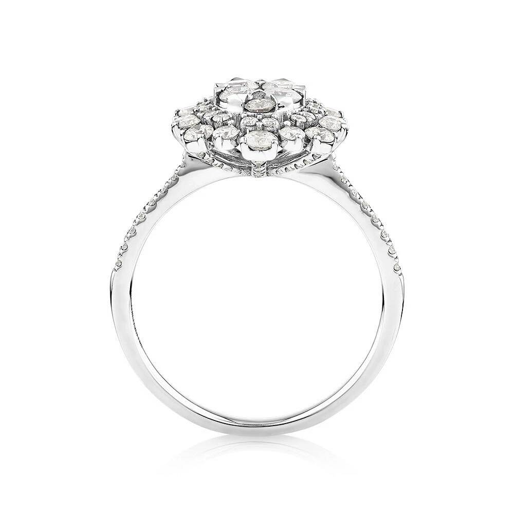 Halo Engagement Ring with 1.18TW of Diamonds in 14kt White Gold