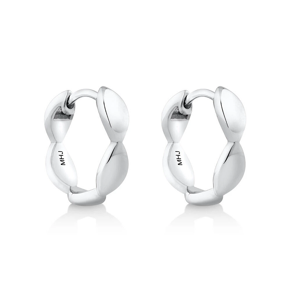 Marquise Shape Huggie Hoop Earrings in Sterling Silver