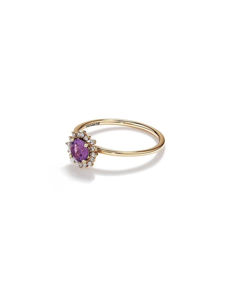 Amethyst &  Diamond Scatter Halo Ring in 10kt Yellow Gold