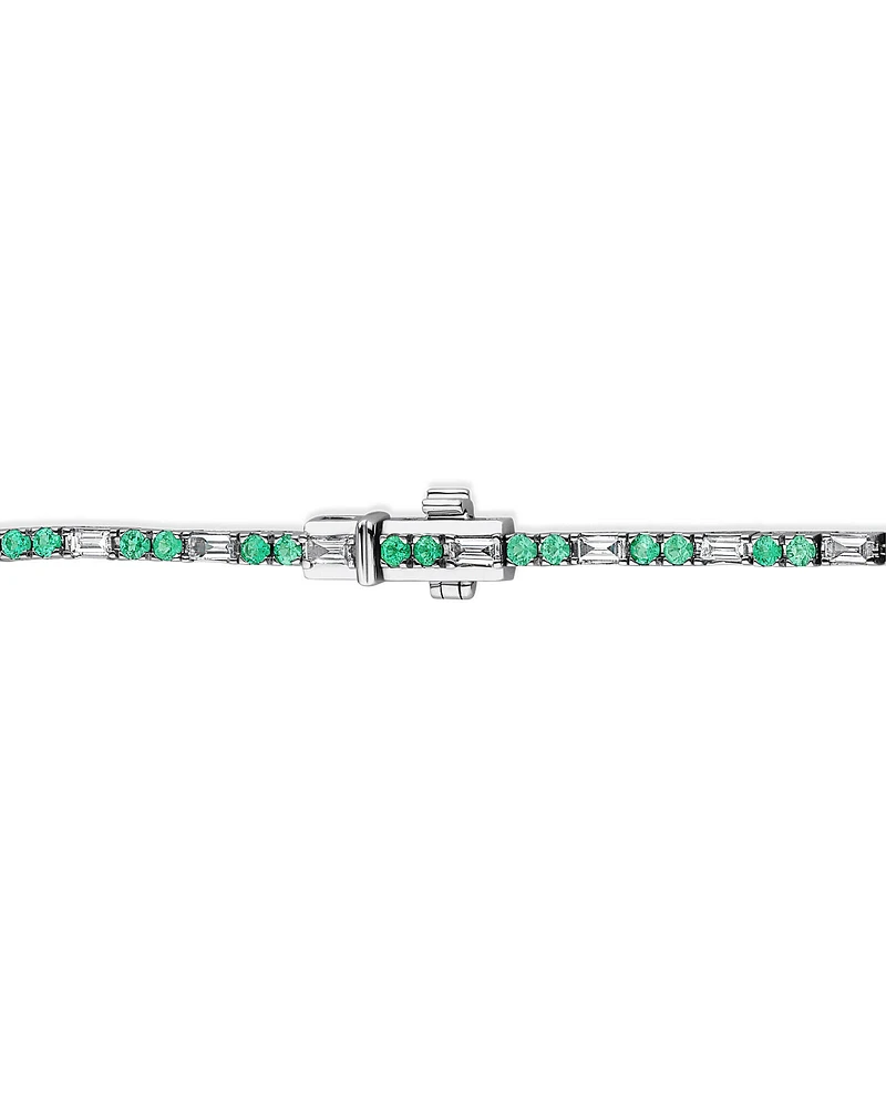 Emerald & Diamond Dot Dash Tennis Bracelet with 0.62 Carat TW in 10kt White Gold