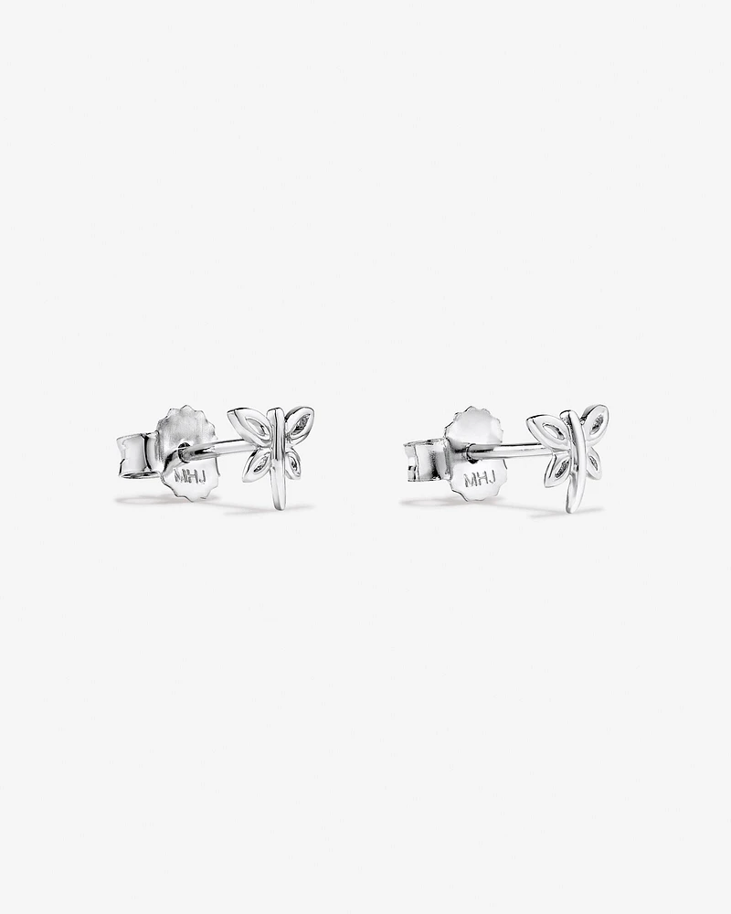 Open Wing Dragonfly Stud Earrings in Sterling Silver