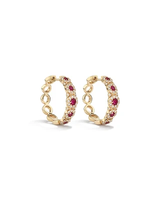 Boucles d'oreilles Bubble Huggie avec rubis et 0,52 carat TW de diamants en or jaune 14kt