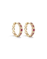 Bubble Huggie Earrings with Ruby and 0.52 Carat TW Diamonds in 14kt Yellow Gold