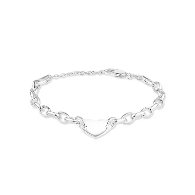 Heart Disc Oval Belcher Bracelet in Sterling Silver