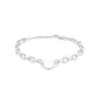 Heart Disc Oval Belcher Bracelet in Sterling Silver