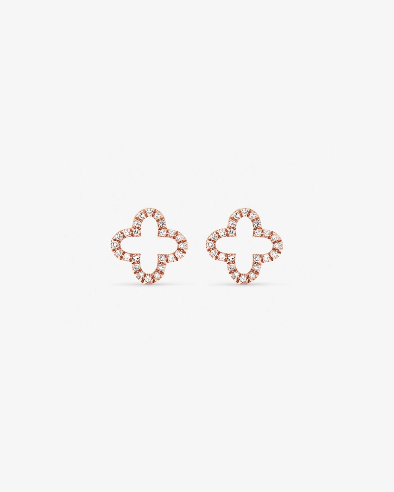 4 Leaf Clover Stud Earrings With Diamonds In 10kt Rose Gold