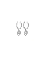 Fine Double Circle Diamond Drop Huggie Earrings in Sterling Silver