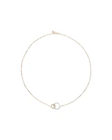 Two-Tone Double Circle Link Hammered Finish Necklace in 10kt White & Yellow Gold