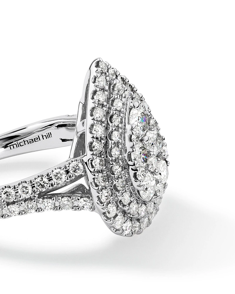 1.30 Carat TW Pear Cluster Halo Diamond Ring in 10kt White Gold