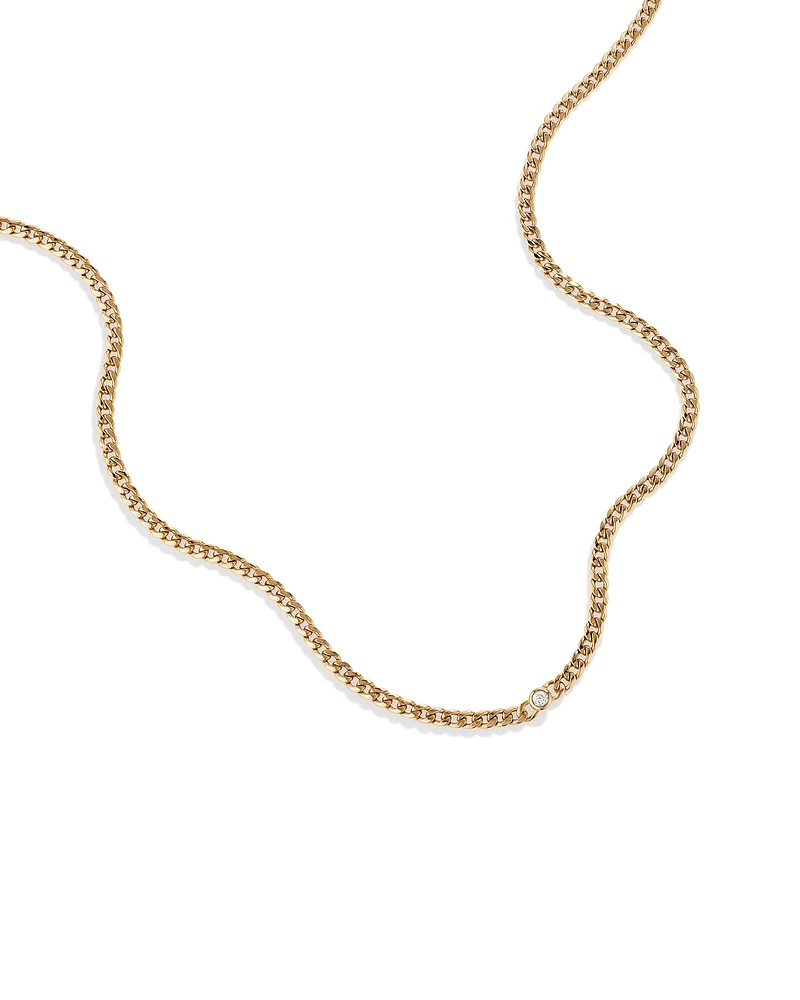 Diamond Accent Curb Chain Necklace in 10kt Yellow Gold