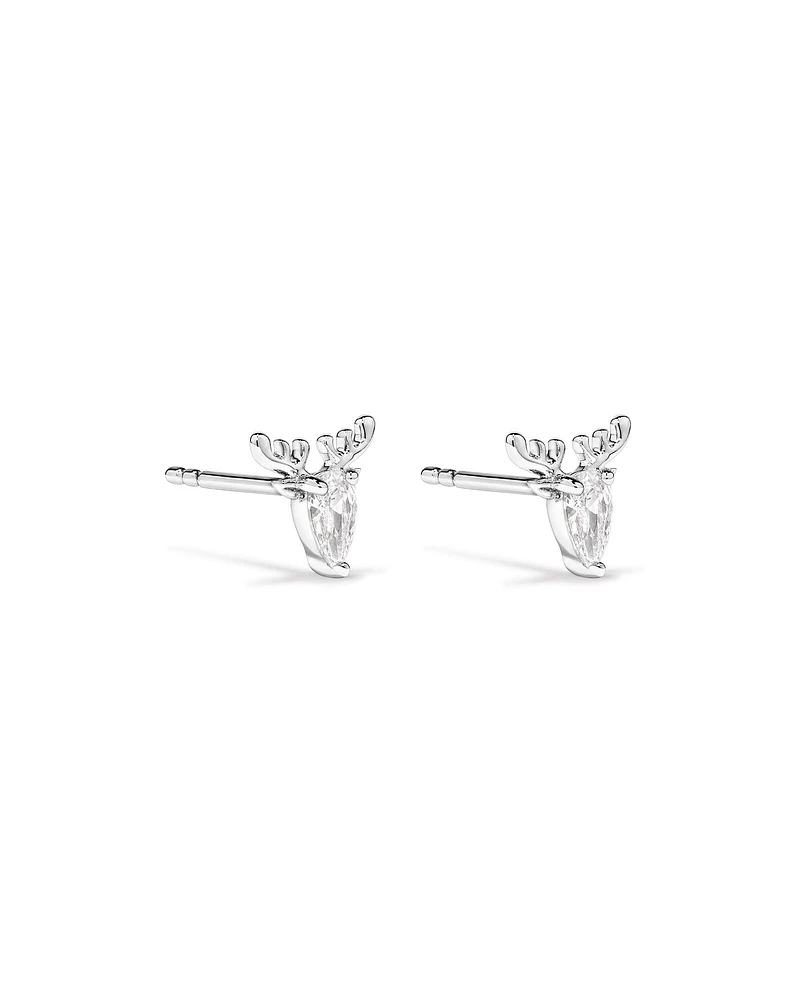 Boucles d'oreilles à tige en forme de renne et de zircons cubiques en argent sterling