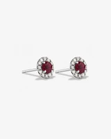 Halo Stud Earrings with Natural Ruby & 0.28 Carat TW of Diamonds in 10kt Gold