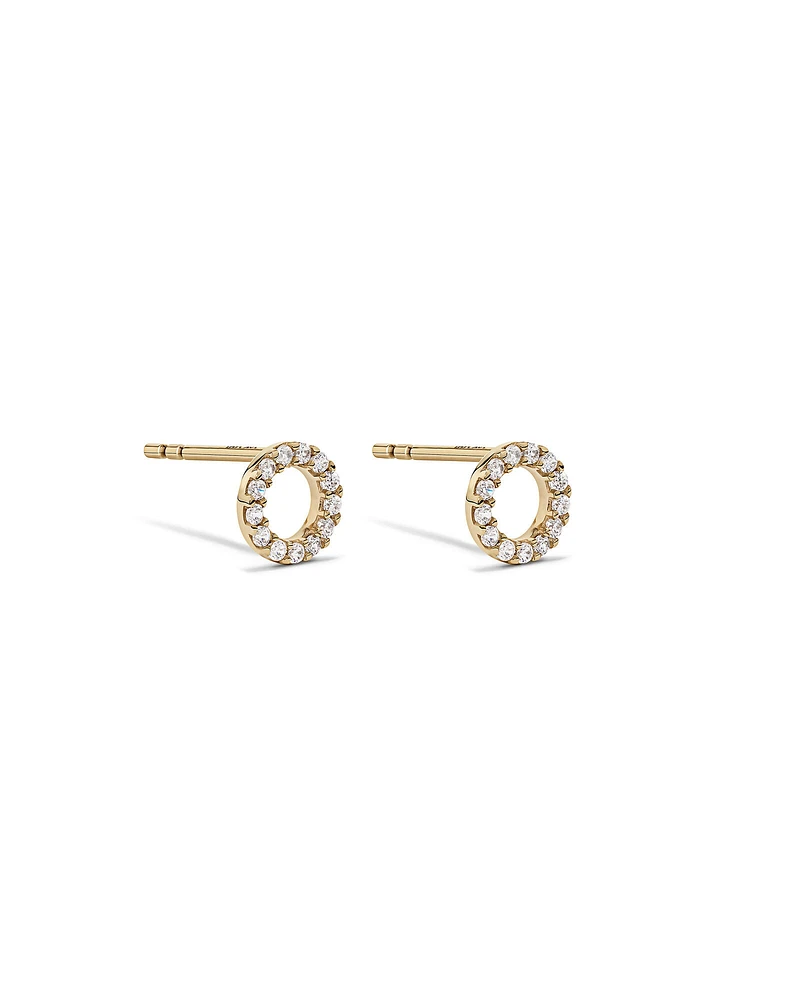 Boucles d'Oreilles Clous Cercle Ouvert en Zircon Cubique en Or Jaune 10 kt