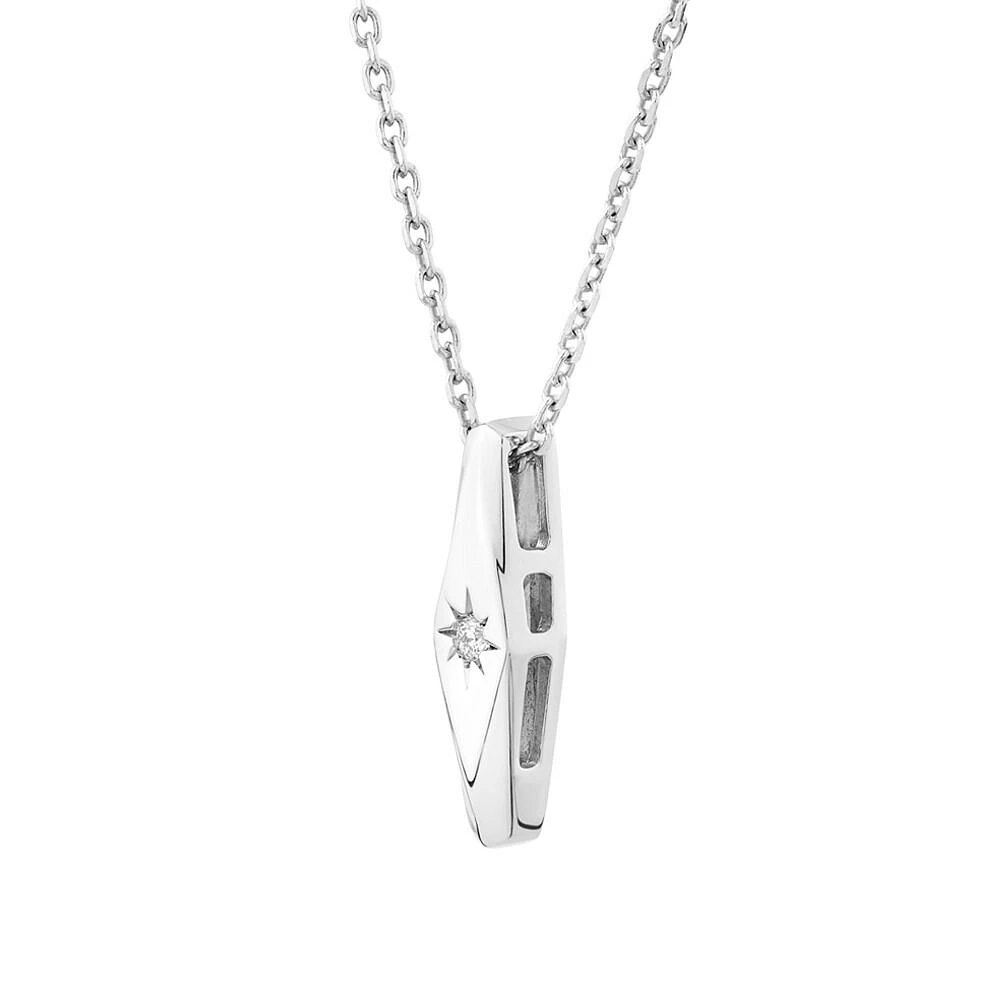 Diamond Star Accent Narrow Signet Pendant with Chain in Sterling Silver