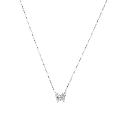 Butterfly Necklace with Diamonds in Sterling Silver