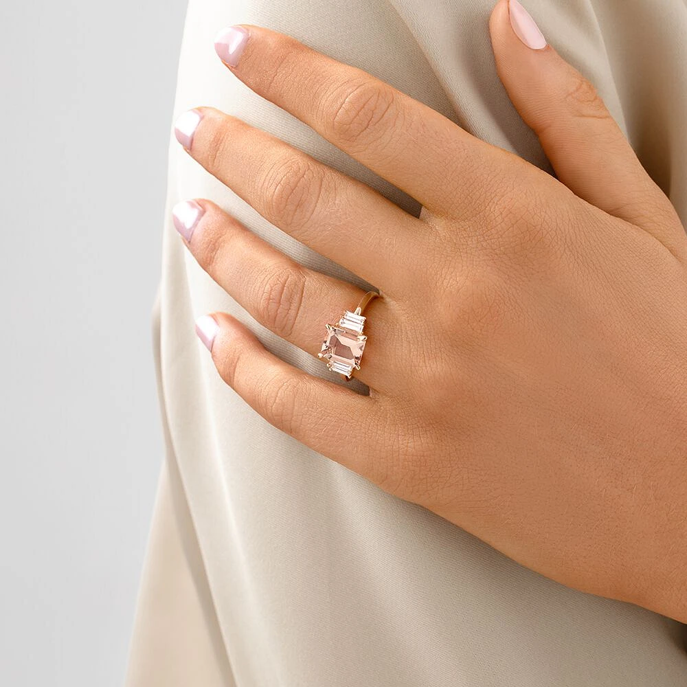 Morganite Ring with 0.30 Carat TW Diamonds in 14kt Rose Gold