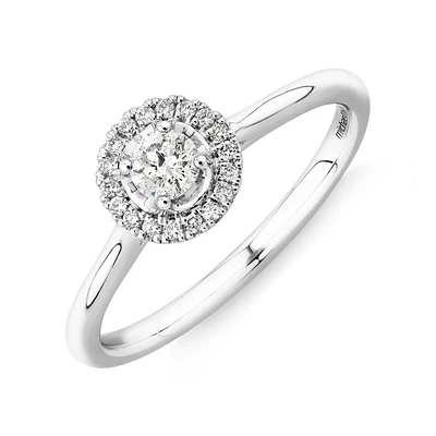 0.23 Carat TW Round Brilliant Diamond Halo Engagement Ring in 10kt White Gold