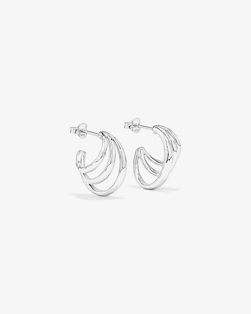 Graduated Triple Half Hoop Stud Earrings Sterling Silver