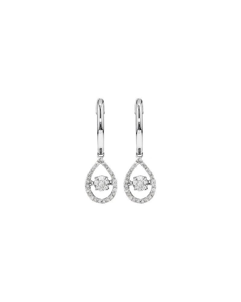 0.36 Carat TW Diamond Halo Everlight Pear Pendant and Huggie Earrings Set in Sterling Silver