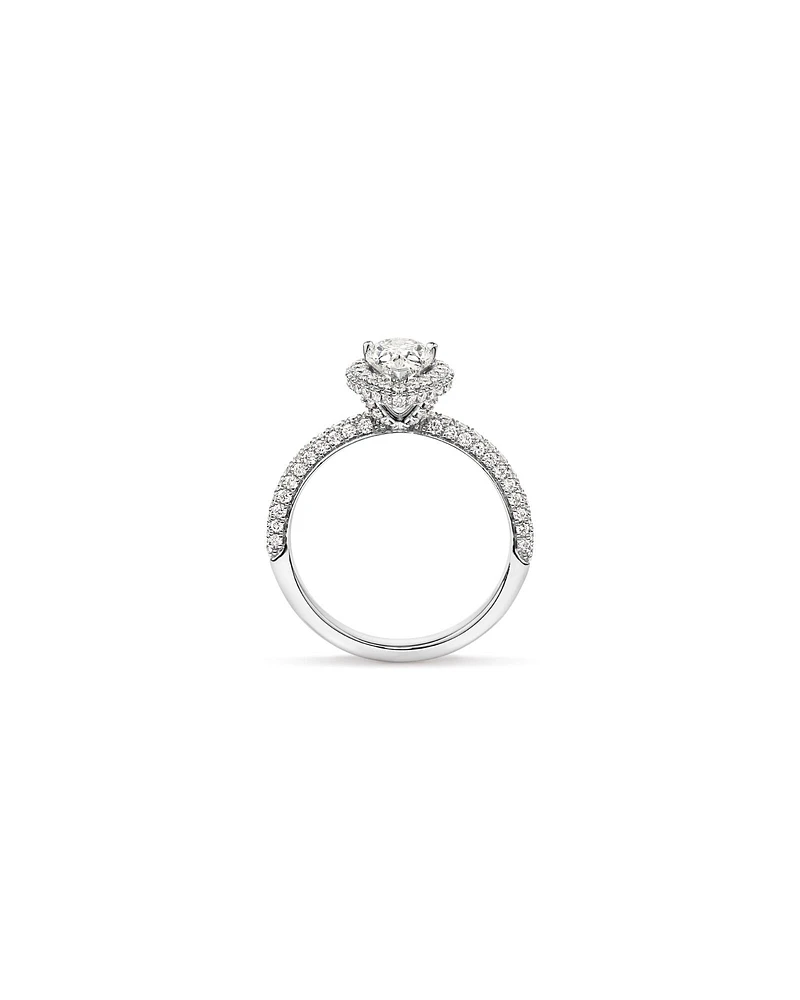 1.65 Carat TW Pear Cut Diamond Pave Halo Engagement Ring in Platinum