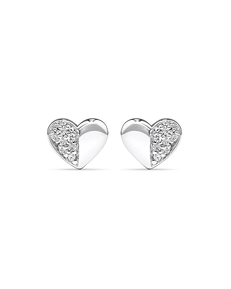 Pave Heart Stud Earrings with Cubic Zirconia in Sterling Silver