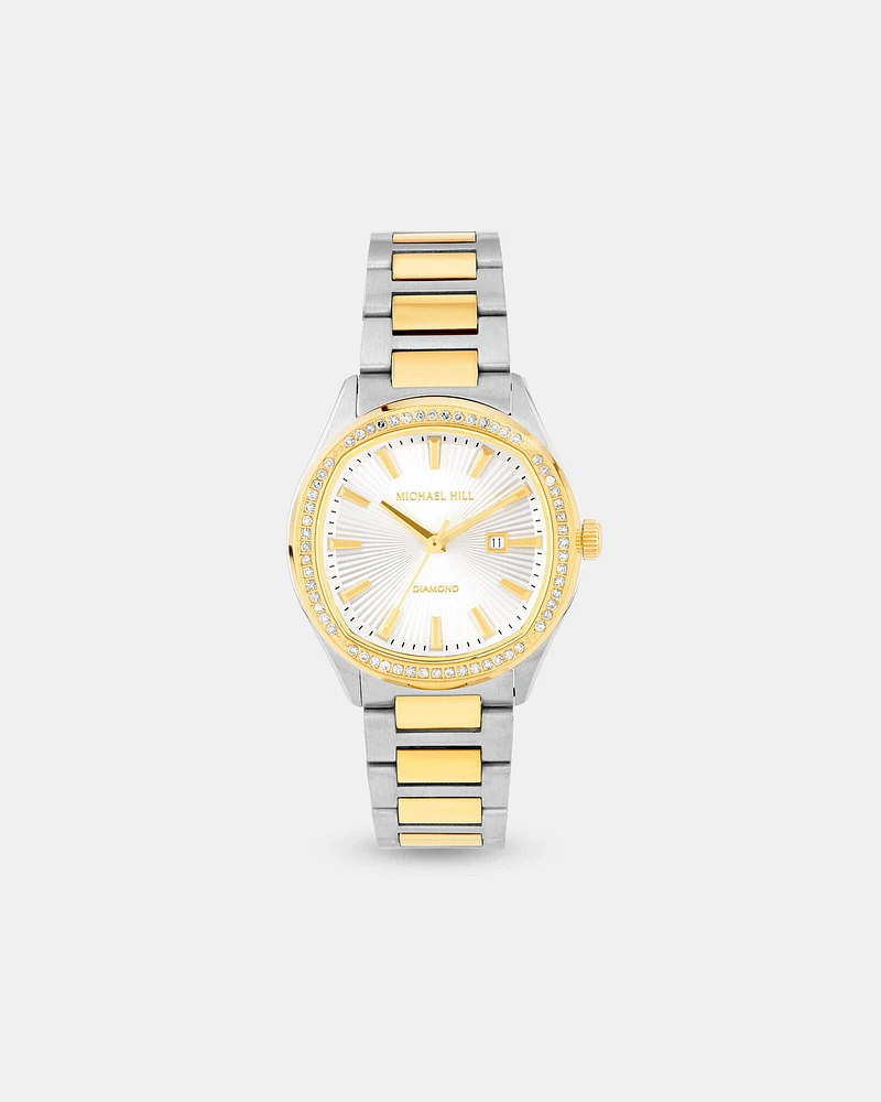 Two-Tone Ladies 0.40 Carat TW Diamond Quartz Watch in Yellow Gold Tone Stainless Steel