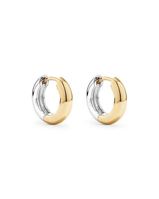 Two-Tone 10mm Reversible Huggie Hoop Earrings in Sterling Silver & 10kt Yellow Gold