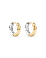 Two-Tone 10mm Reversible Huggie Hoop Earrings in Sterling Silver & 10kt Yellow Gold