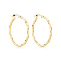 28mm Square Twist Hoop Earrings in 10kt Yellow Gold