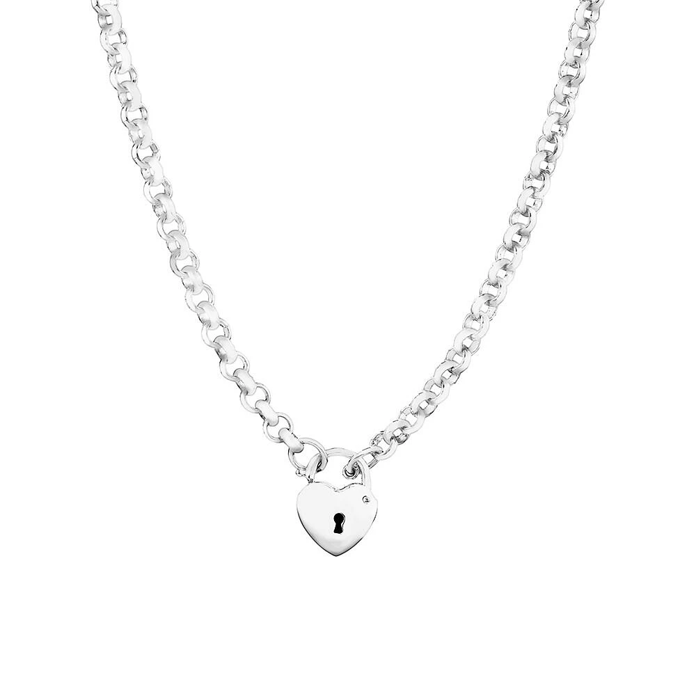 45cm (18") 5mm-5.5mm Width Heart Padlock Belcher Necklace in Sterling Silver