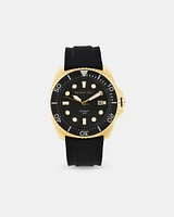 Men's Automatic Watch in Yellow Gold Tone Stainless Steel with Black Dial and Silicone Strap