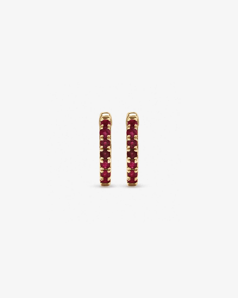 Ruby Huggie Hoop Earrings in 10kt Yellow Gold