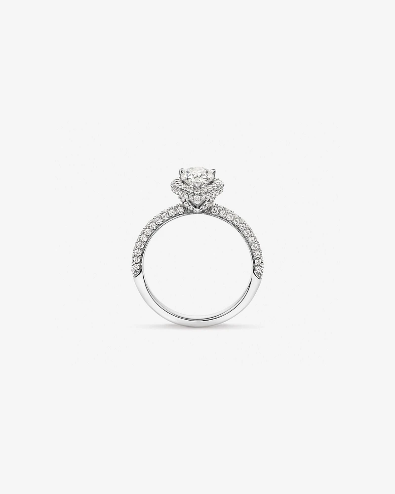 1.65 Carat TW Pear Cut Diamond Pave Halo Engagement Ring in Platinum