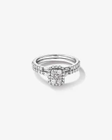 0.75 Carat TW Rectangle Shaped Cluster Engagement Ring and Wedding Ring Bridal Set in 14kt White Gold