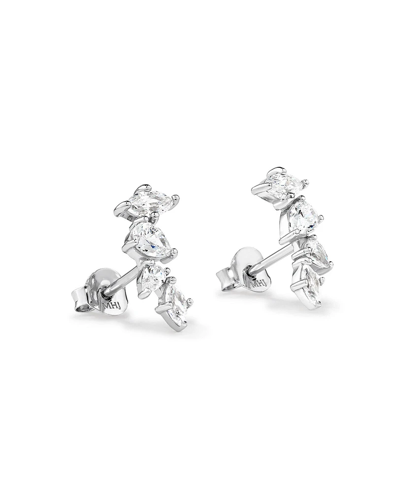 Cubic Zirconia Vine Stud Earrings in Sterling Silver