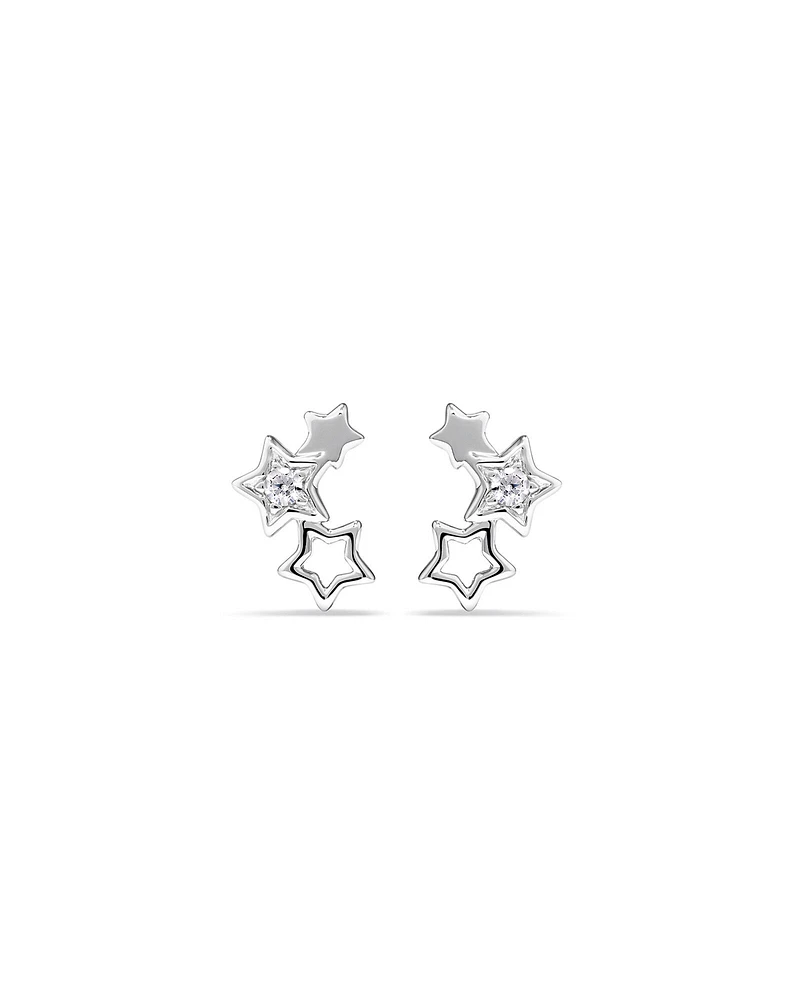 Star Trio Stud Earrings with Cubic Zirconia in Sterling Silver