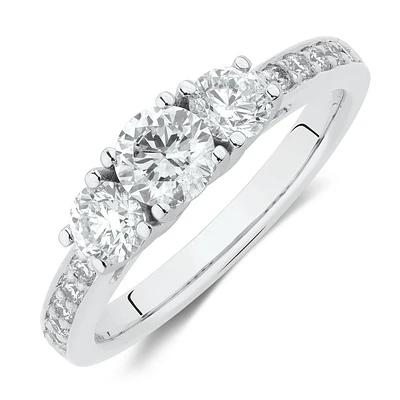 Three Stone Engagement Ring with 1 1/ Carat TW of Diamonds in 14kt Yellow/White Gold