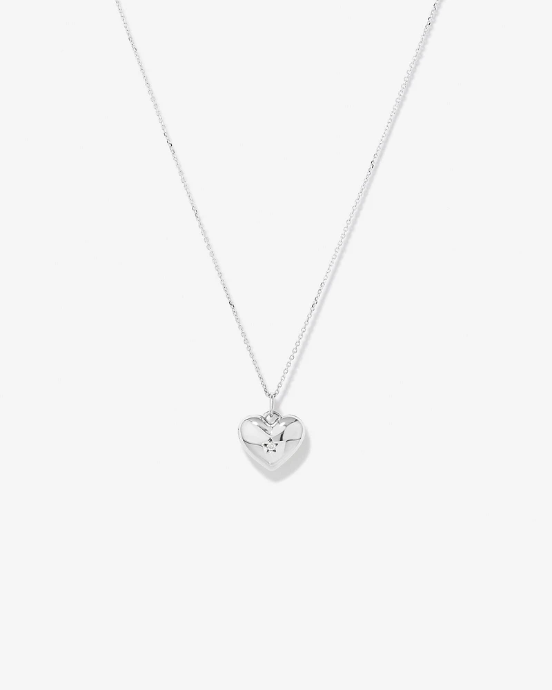 Diamond Accent Puff Heart Locket Necklace in Sterling Silver