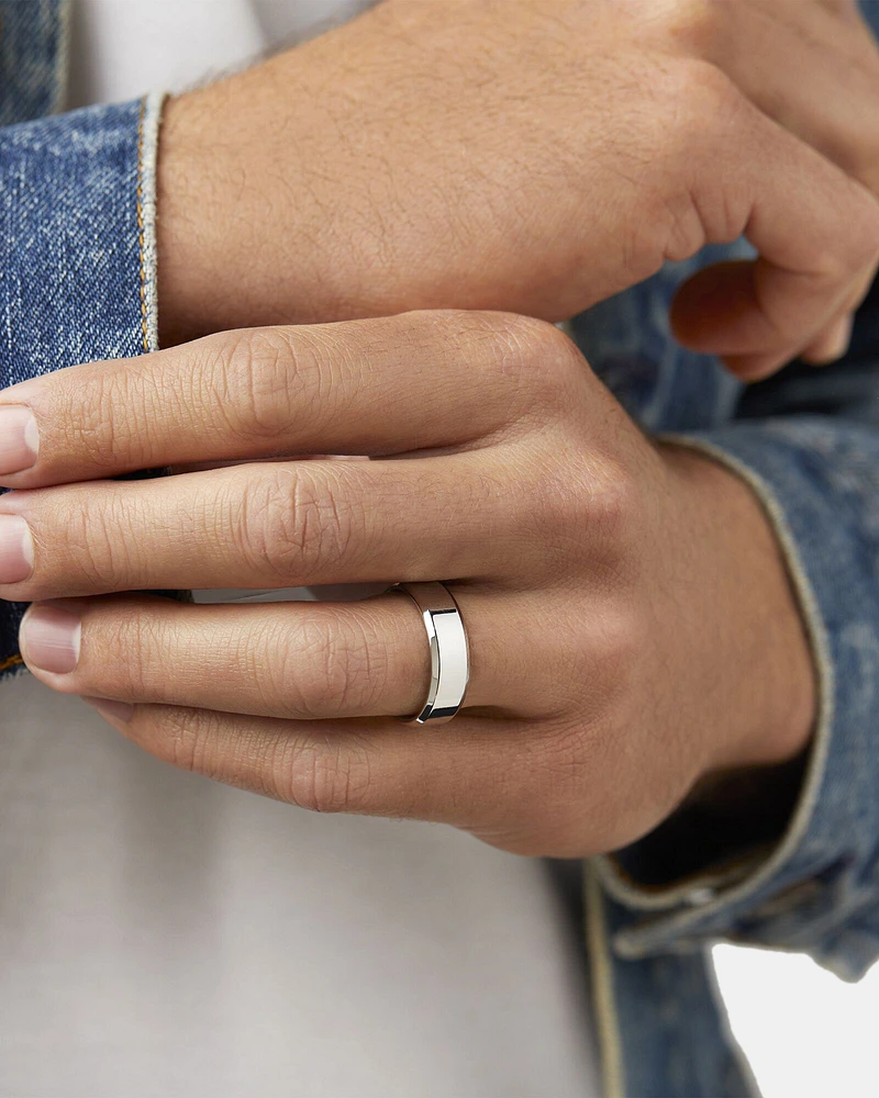 7mm Flat Bevelled Wedding Band in 10kt White Gold