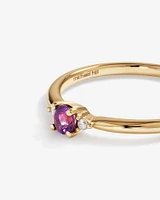 3 Stone Ring with Amethyst & Diamonds in 10kt Yellow Gold