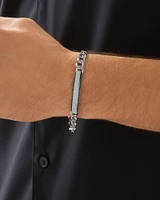 Men's Silver 21CM Curb ID Bracelet with 0.33 Carat TW of Black Diamonds