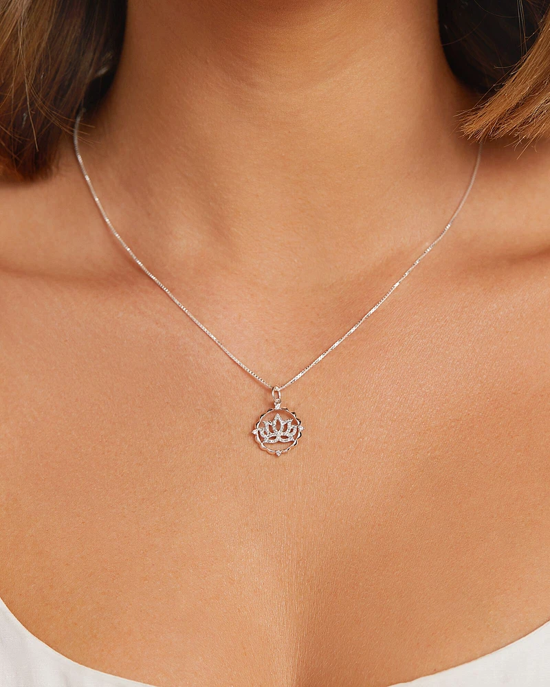 Lotus Motif Pendant with 0.15 Carat TW of Diamonds in Sterling Silver