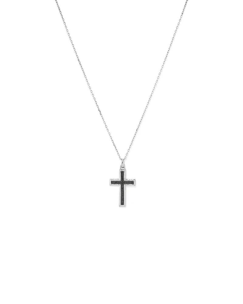 Men's Silver Cross Necklace with 0.30 Carat TW of Black Diamonds